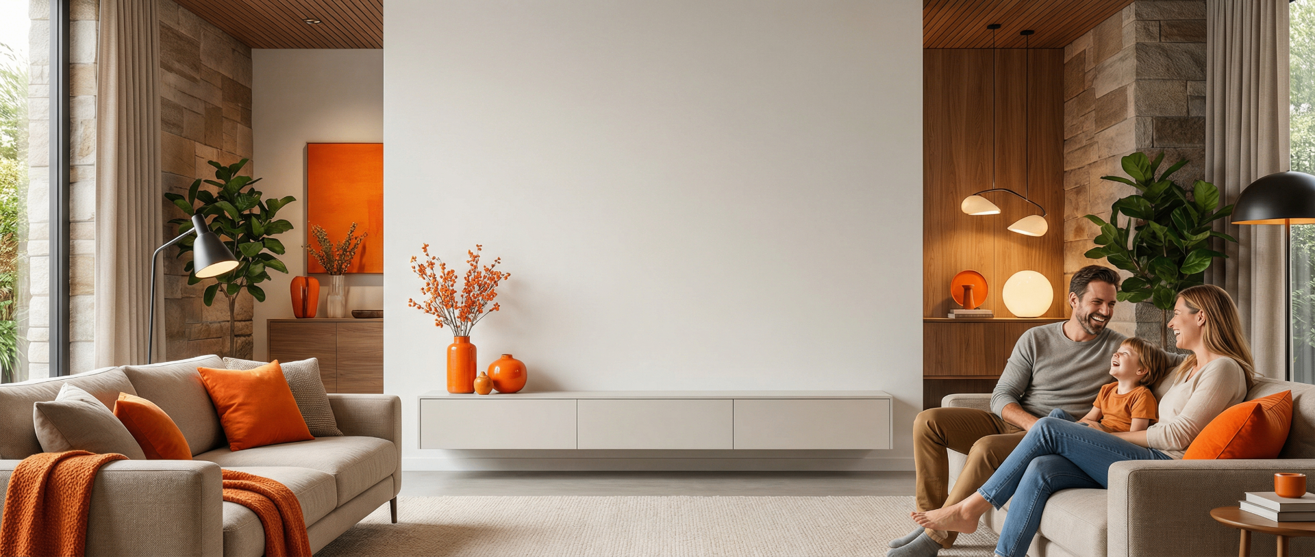 Familie im Wohnzimmer